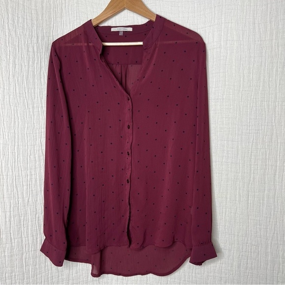 41 Hawthorn Tops - 41 Hawthorn Button Up Burgundy Polka Dot Top size L Large